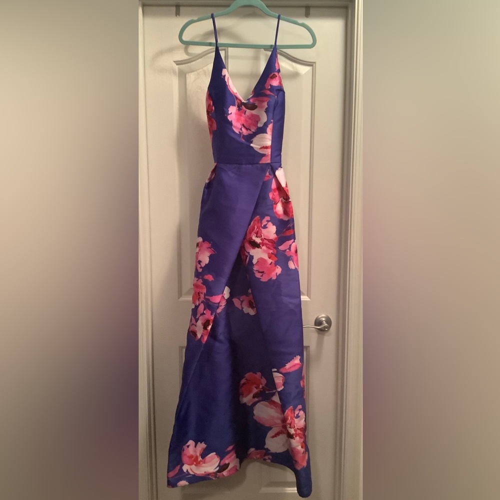By & By Floral Purple Blue Pink Spaghetti Strap A-line prom party Dress Sz 13